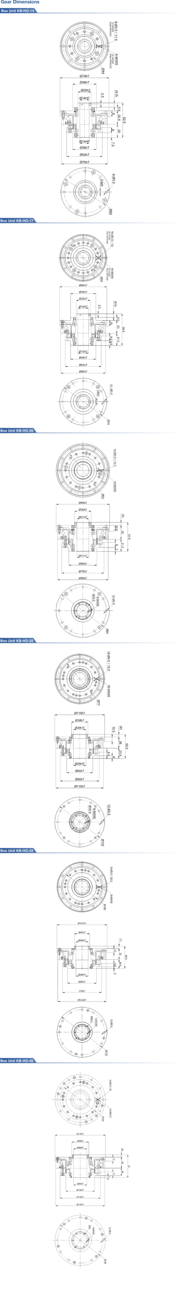 KB-HO Strain Wave Gear Dimensions