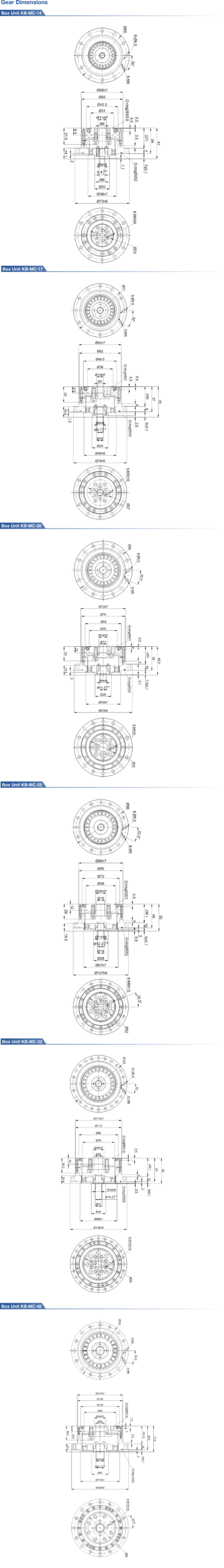 KB-MC Strain Wave Gearbox Dimensions