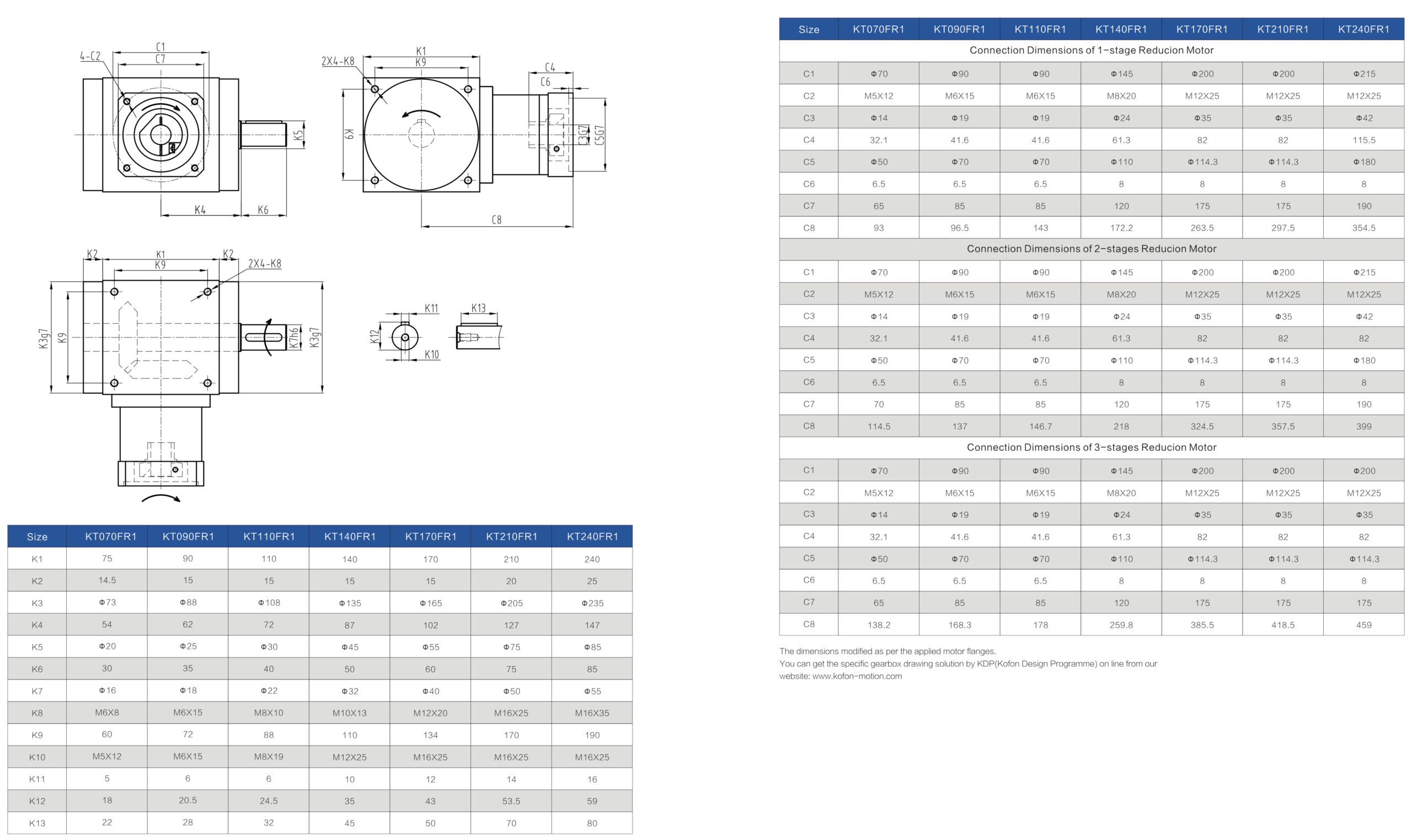 KT-FR1 spiral bevel gearbox Dimensions