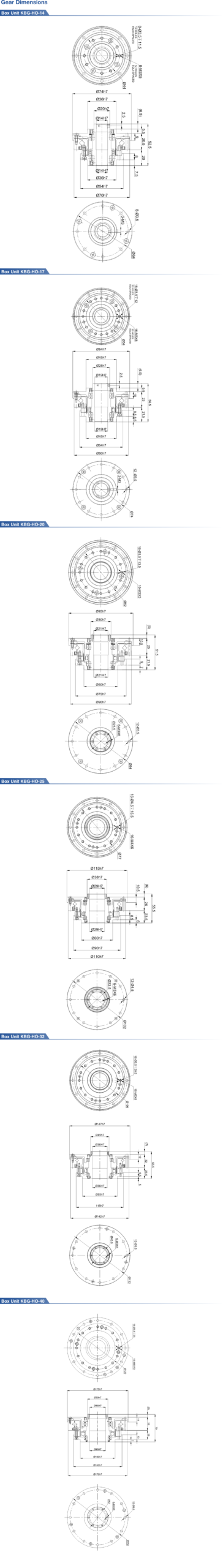 KBG-HO Strain Wave Gear Dimensions