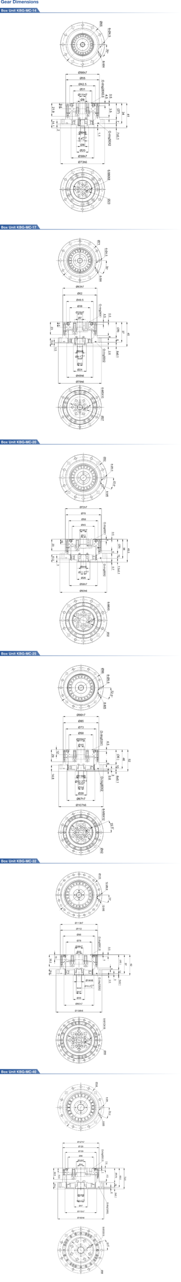 KBG-MC Strain Wave Gear Dimensions