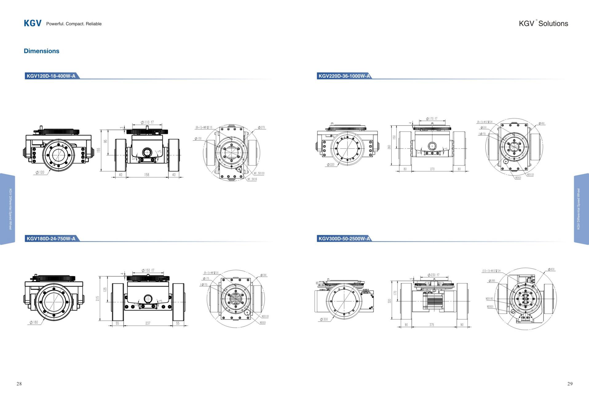 KGV Differential Speed Wheel Gearbox Dimensions
