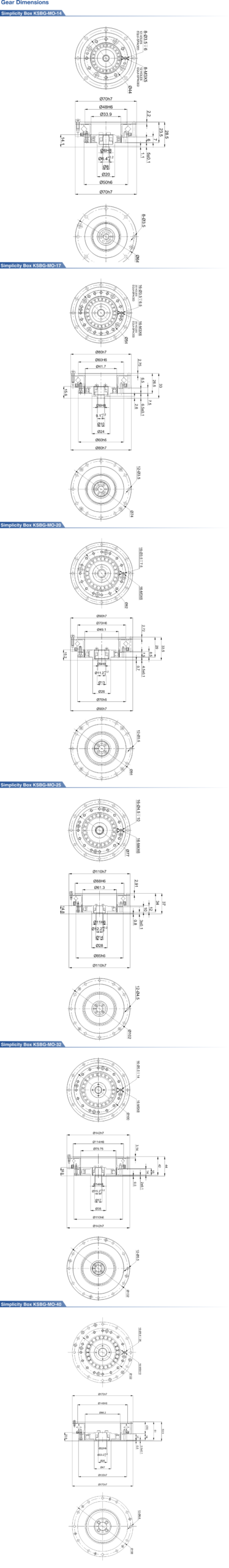 KSBG-MO Strain Wave Gear Dimensions