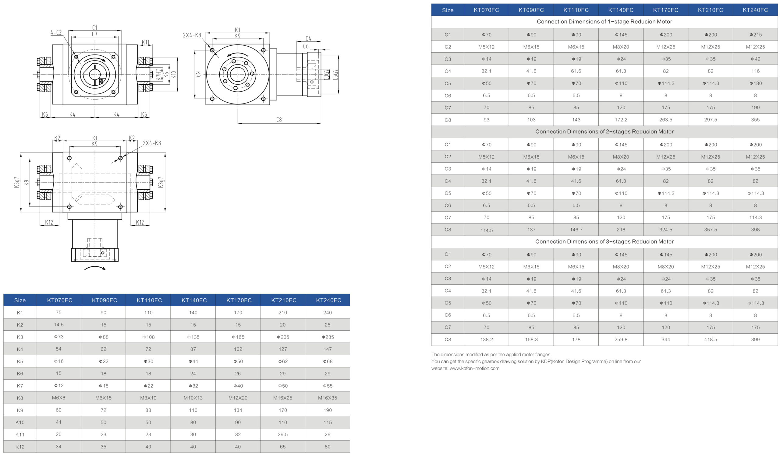 KT-FC spiral bevel gearbox Dimensions