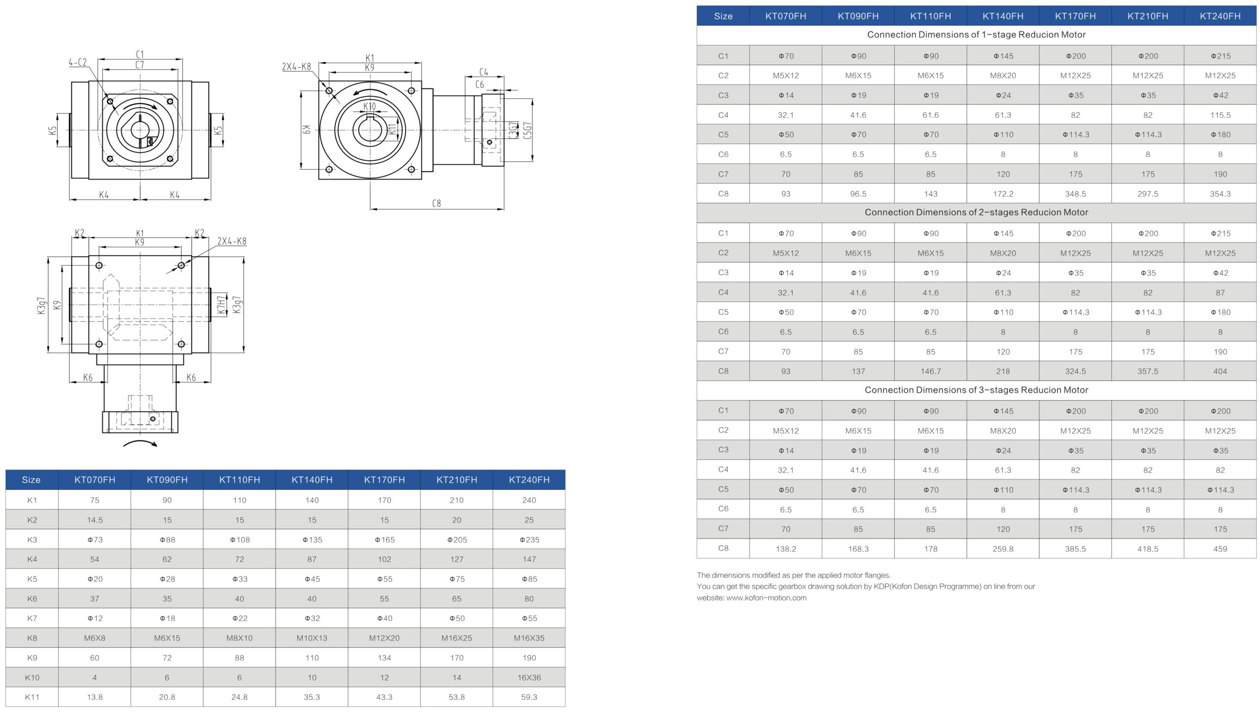 KT-FH spiral bevel gearbox Dimensions