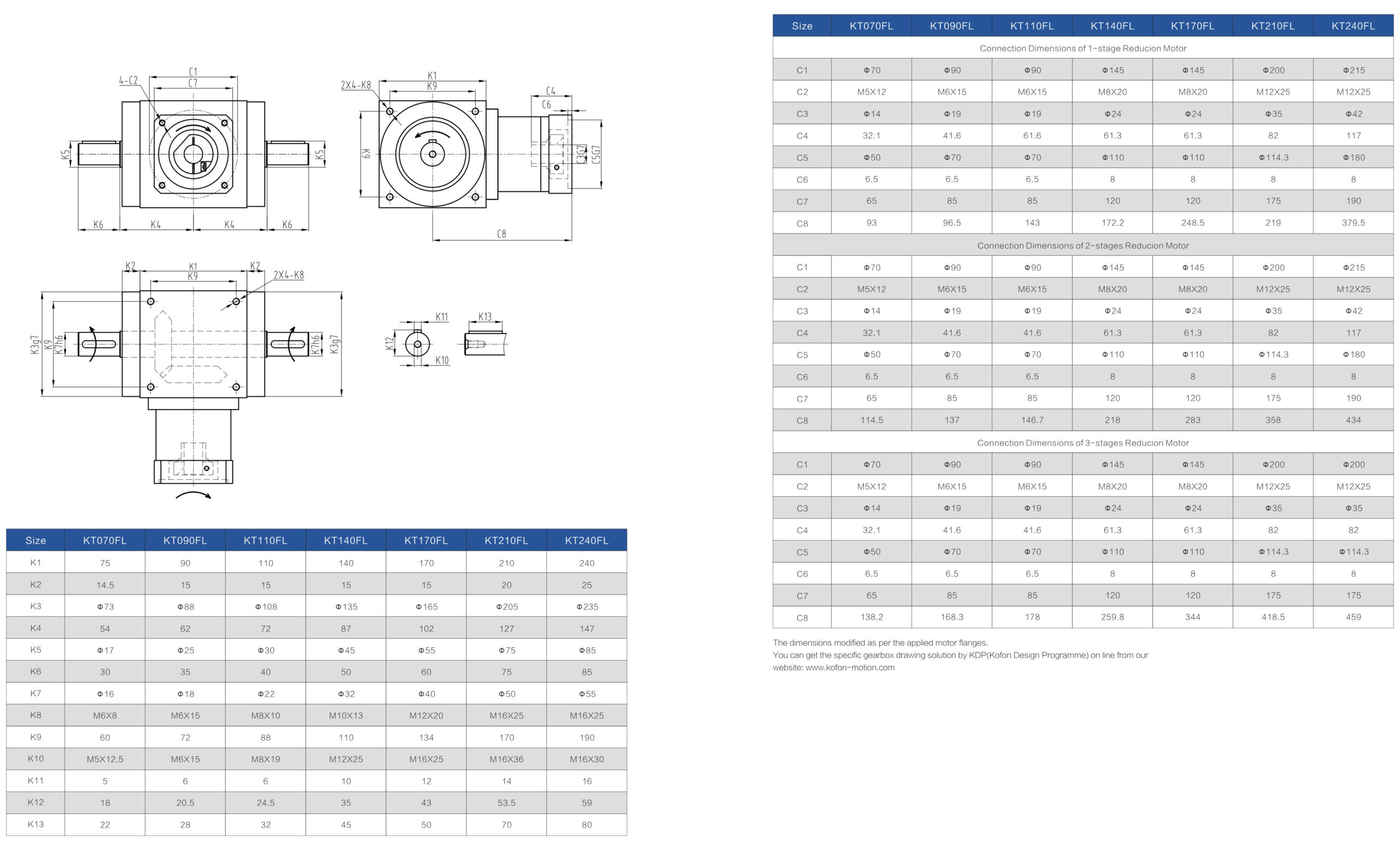 KT-FL spiral bevel gearbox Dimensions