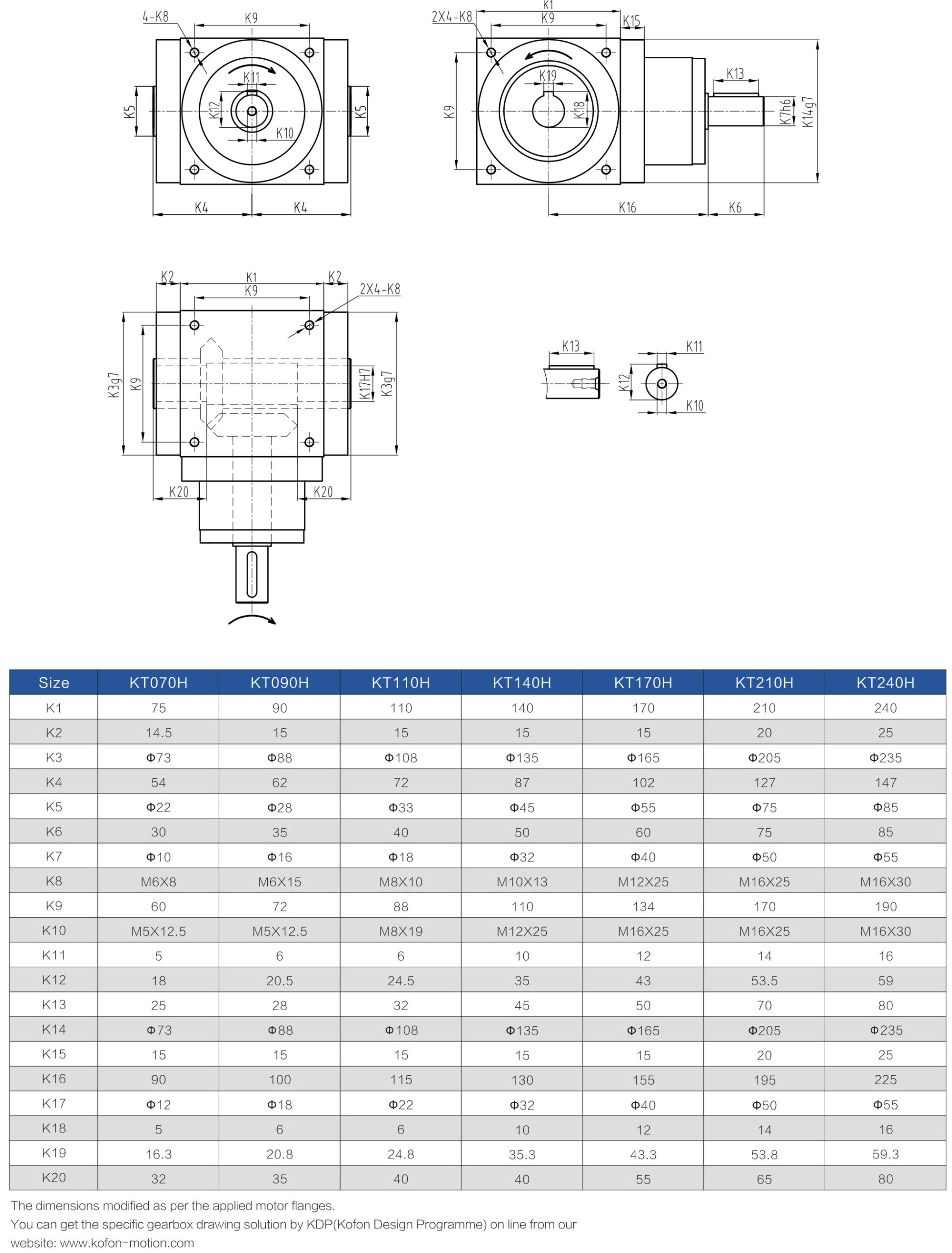KT-H spiral bevel gearbox Dimensions